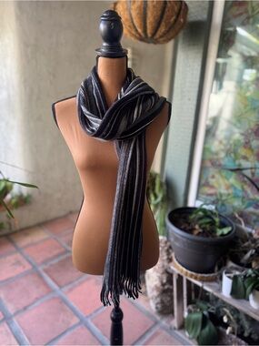 Striped Black & Gray Fringe Scarf
